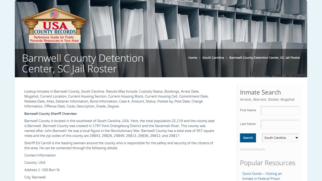 Barnwell County Detention Center, SC Jail Roster | Name Search